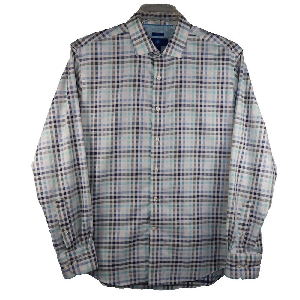 Egara Non-Iron Long Sleeve Shirt Men's Size Large Plaid Slim Fit 100% Cotton